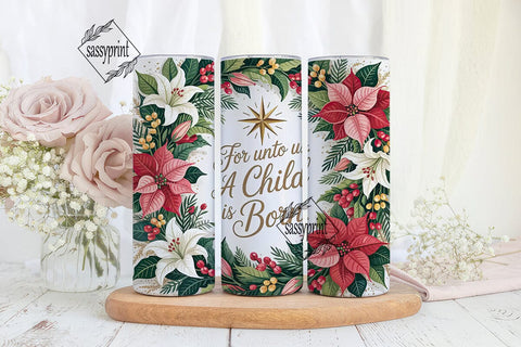 Christmas Floral Star 20oz Tumbler Wrap Sublimation sassyprint 
