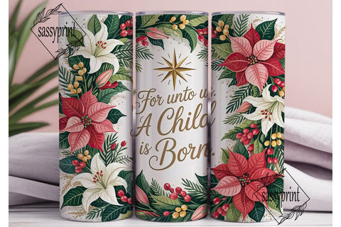 Christmas Floral Star 20oz Tumbler Wrap Sublimation sassyprint 
