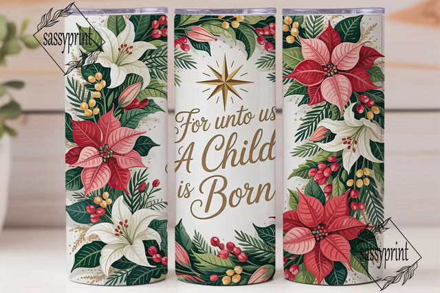 Christmas Floral Star 20oz Tumbler Wrap Sublimation sassyprint 