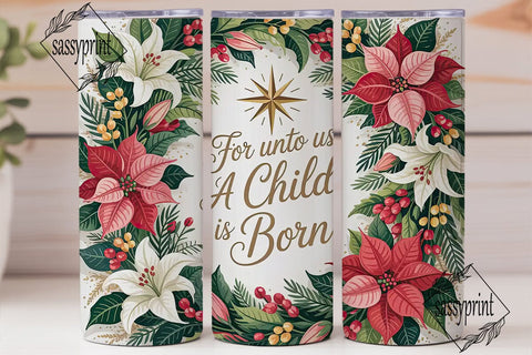 Christmas Floral Star 20oz Tumbler Wrap Sublimation sassyprint 