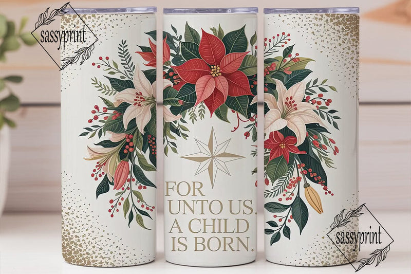 Christmas Floral Star 20oz Tumbler Wrap Sublimation sassyprint 