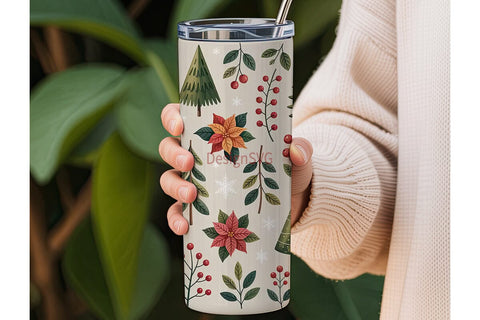 Christmas Floral Tumbler Wrap Sublimation DesignSVG 