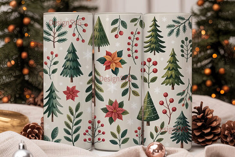 Christmas Floral Tumbler Wrap Sublimation DesignSVG 