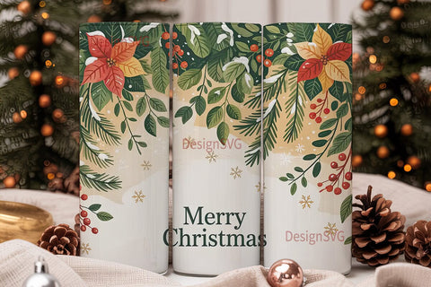 Christmas Floral Tumbler Wrap Sublimation DesignSVG 
