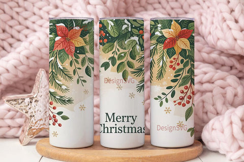 Christmas Floral Tumbler Wrap Sublimation DesignSVG 