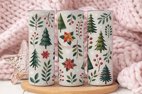 Christmas Floral Tumbler Wrap Sublimation DesignSVG 