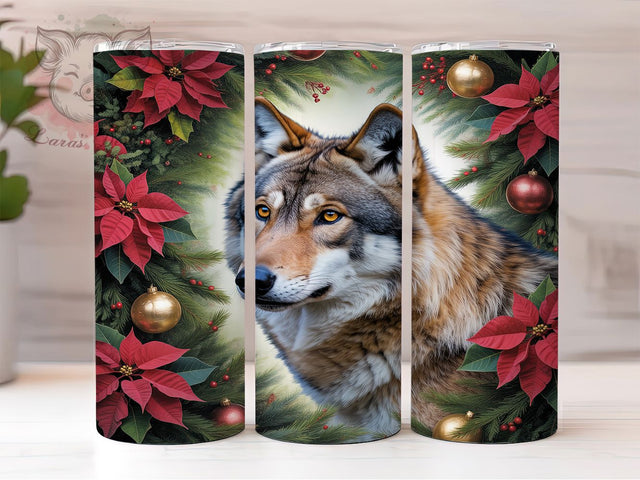 Christmas Floral Wolf Tumbler, Animal and Flowers Sublimation Design, Festive Wolf Art, 20oz Holiday Tumbler, Whimsical Wolf Mug, Stylish Christmas Cup, Cozy Animal Wrap Sublimation Lara' s Designs 