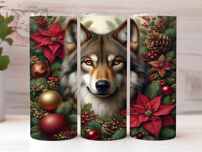 Christmas Floral Wolf Tumbler, Animal and Flowers Sublimation Design, Festive Wolf Art, 20oz Holiday Tumbler, Whimsical Wolf Mug, Stylish Christmas Cup, Cozy Animal Wrap Sublimation Lara' s Designs 