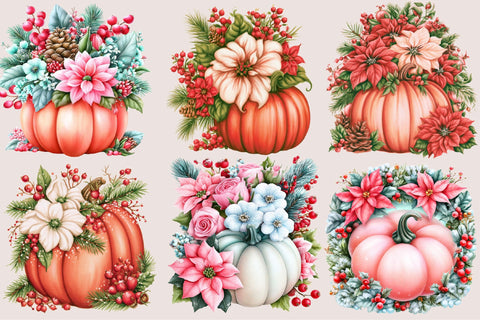 Christmas Flower Pumpkin Clipart PNG Sublimation SVGArt 