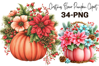 Christmas Flower Pumpkin Clipart PNG Sublimation SVGArt 