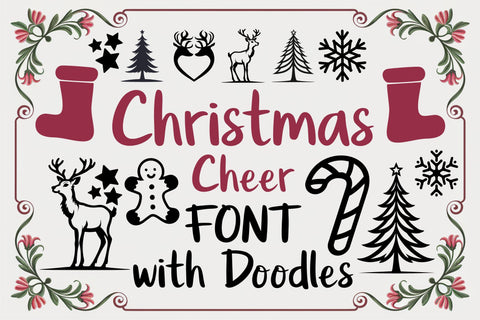 Christmas Fonts Bundle | Handwritten Cheer Font & Doodles | Holiday Designs for Cards, Crafts SVG TonisArtStudio 