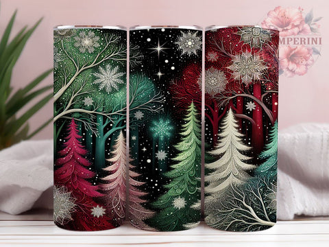 Christmas Forest Tumbler, Snowflake Tumbler Wrap, 20oz Sublimation Design, Winter Tumbler Wrap, Holiday Forest Design, Digital Download PNG, Festive Snowflake Tumbler Sublimation Li Zamperini 