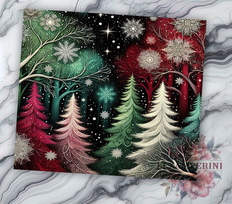 Christmas Forest Tumbler, Snowflake Tumbler Wrap, 20oz Sublimation Design, Winter Tumbler Wrap, Holiday Forest Design, Digital Download PNG, Festive Snowflake Tumbler Sublimation Li Zamperini 