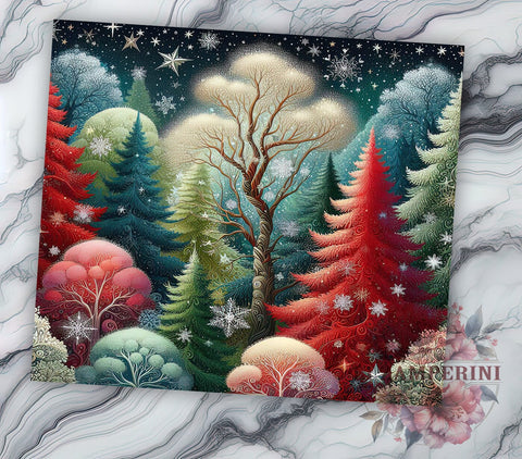 Christmas Forest Tumbler, Snowflake Tumbler Wrap, 20oz Sublimation Design, Winter Tumbler Wrap, Holiday Forest Design, Digital Download PNG, Festive Snowflake Tumbler Sublimation Li Zamperini 