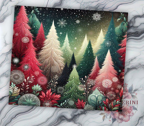 Christmas Forest Tumbler, Snowflake Tumbler Wrap, 20oz Sublimation Design, Winter Tumbler Wrap, Holiday Forest Design, Digital Download PNG, Festive Snowflake Tumbler Sublimation Li Zamperini 