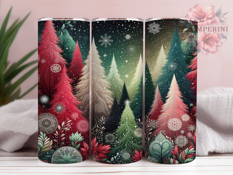 Christmas Forest Tumbler, Snowflake Tumbler Wrap, 20oz Sublimation Design, Winter Tumbler Wrap, Holiday Forest Design, Digital Download PNG, Festive Snowflake Tumbler Sublimation Li Zamperini 