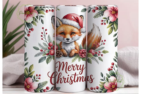 Christmas Fox 20oz Tumbler Wrap Sublimation PixelChick 