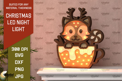 Christmas Fox Led Nightlight Laser Cut. 3D Light Box SVG SVG Evgenyia Guschina 