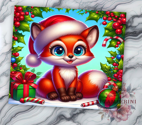 Christmas Fox Tumbler, 20oz Tumbler PNG, Holiday Sublimation Design, Cute Fox in Santa Hat, Winter Drinkware, Fox Pattern Tumbler, Digital Download Tumbler Sublimation Li Zamperini 
