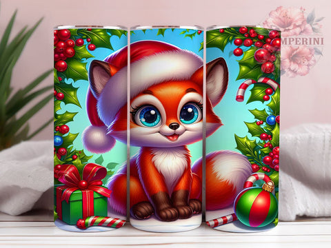Christmas Fox Tumbler, 20oz Tumbler PNG, Holiday Sublimation Design, Cute Fox in Santa Hat, Winter Drinkware, Fox Pattern Tumbler, Digital Download Tumbler Sublimation Li Zamperini 