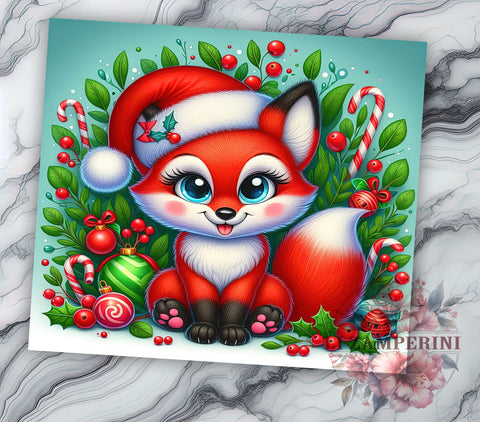 Christmas Fox Tumbler, 20oz Tumbler PNG, Holiday Sublimation Design, Cute Fox in Santa Hat, Winter Drinkware, Fox Pattern Tumbler, Digital Download Tumbler Sublimation Li Zamperini 