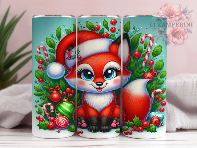 Christmas Fox Tumbler, 20oz Tumbler PNG, Holiday Sublimation Design, Cute Fox in Santa Hat, Winter Drinkware, Fox Pattern Tumbler, Digital Download Tumbler Sublimation Li Zamperini 