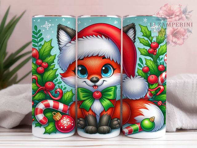 Christmas Fox Tumbler, 20oz Tumbler PNG, Holiday Sublimation Design, Cute Fox in Santa Hat, Winter Drinkware, Fox Pattern Tumbler, Digital Download Tumbler Sublimation Li Zamperini 