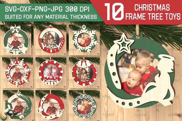 Christmas Frame Tree Toy LaserCut Bundle. Xmas Ornaments SVG SVG Evgenyia Guschina 