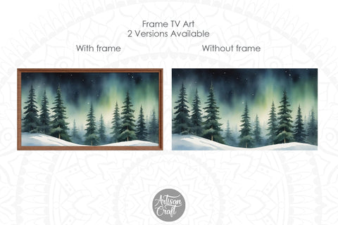 Christmas Frame TV art, pine tree forest, aurora borealis Digital Pattern Artisan Craft SVG 