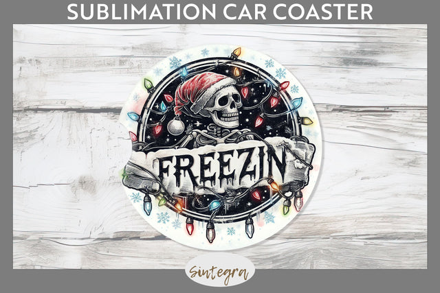 Christmas Freezin' Skeleton Entangled Car Coaster Sublimation Sublimation Sintegra 
