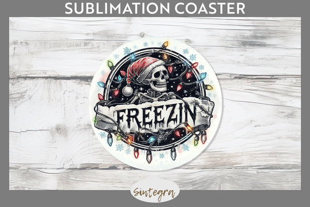 Christmas Freezin' Skeleton Entangled Round Coaster Sublimation Sublimation Sintegra 