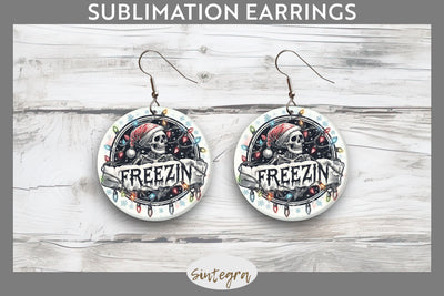 Christmas Freezin' Skeleton Entangled Round Earrings Sublimation Sublimation Sintegra 