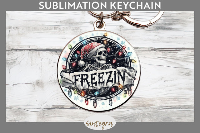 Christmas Freezin' Skeleton Entangled Round Keychain Sublimation Sublimation Sintegra 