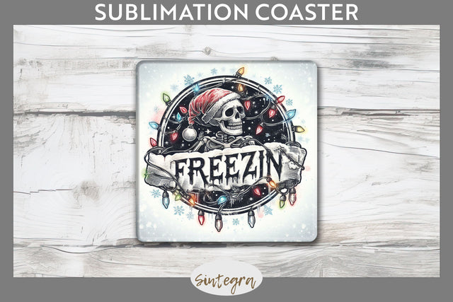 Christmas Freezin' Skeleton Entangled Square Coaster Sublimation Sublimation Sintegra 