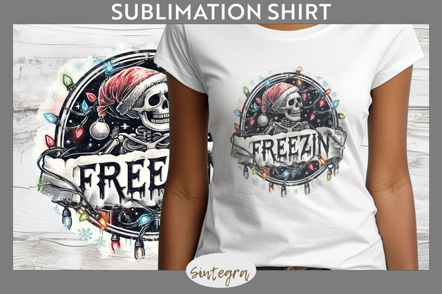 Christmas Freezin' Skeleton Entangled T-shirt Sublimation Sublimation Sintegra 