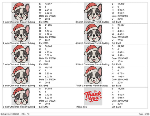 Christmas French Bulldog Embroidery Design – Cute Frenchie Santa Hat Dog Machine Embroidery File Embroidery/Applique DESIGNS PatternFeed8 