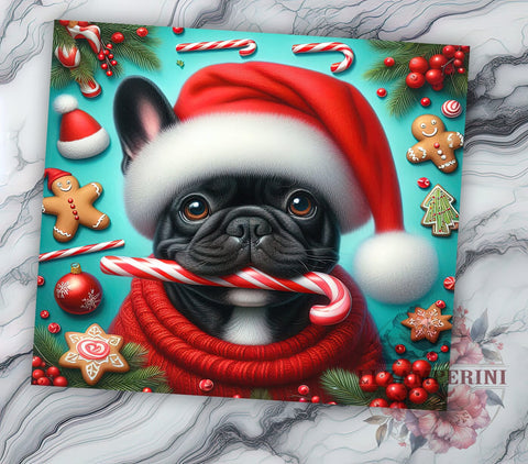 Christmas French Bulldog Tumbler Wrap, Candy Cane Tumbler Design, 20oz Sublimation Wrap, Cute Holiday Drinkware, Digital Download Tumbler, French Bulldog Christmas Gift Sublimation Li Zamperini 