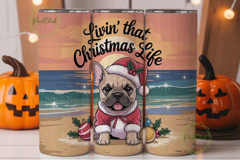 Christmas Frenchie Beach 20oz Tumbler Sublimation PixelChick 