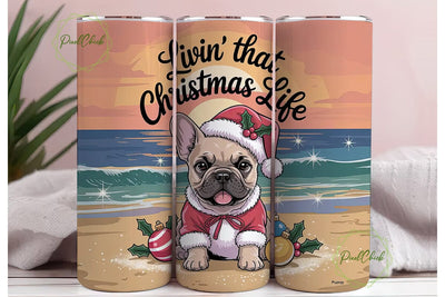 Christmas Frenchie Beach 20oz Tumbler Sublimation PixelChick 