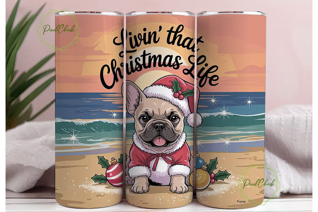 Christmas Frenchie Beach 20oz Tumbler Sublimation PixelChick 