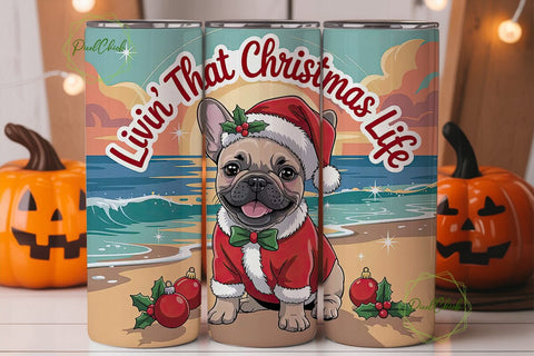 Christmas Frenchie Beach 20oz Tumbler Sublimation PixelChick 