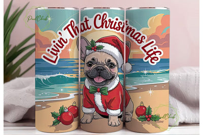 Christmas Frenchie Beach 20oz Tumbler Sublimation PixelChick 