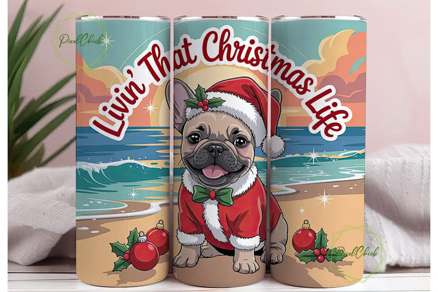 Christmas Frenchie Beach 20oz Tumbler Sublimation PixelChick 