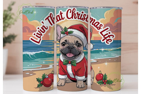 Christmas Frenchie Beach 20oz Tumbler Sublimation PixelChick 