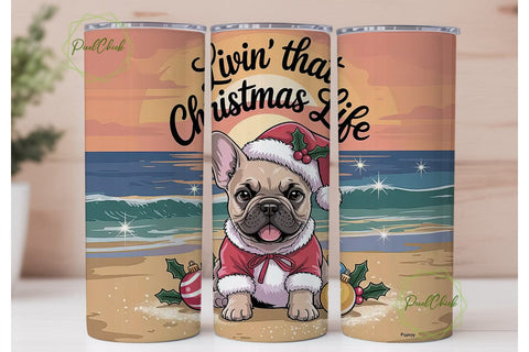Christmas Frenchie Beach 20oz Tumbler Sublimation PixelChick 