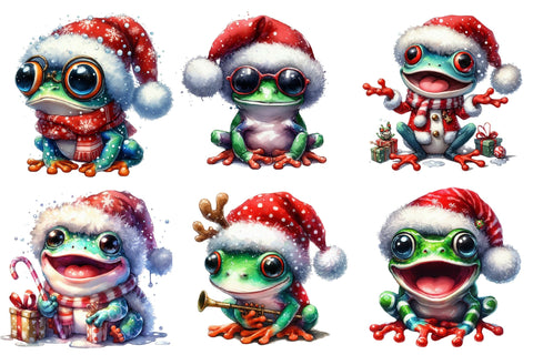 Christmas Frog Watercolor Clipart Sublimation designartist 