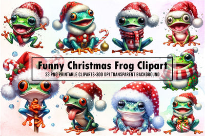 Christmas Frog Watercolor Clipart Sublimation designartist 
