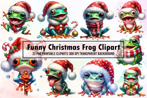 Christmas Frog Watercolor Clipart Sublimation designartist 
