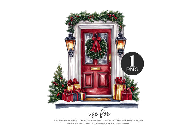 Christmas Front Door PNG, Holiday Porch Sublimation Sublimation BijouBay 