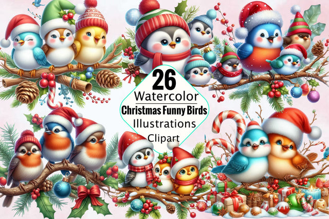 Christmas Funny Birds on Branch Sublimation Clipart Bundle Sublimation SVGArt 